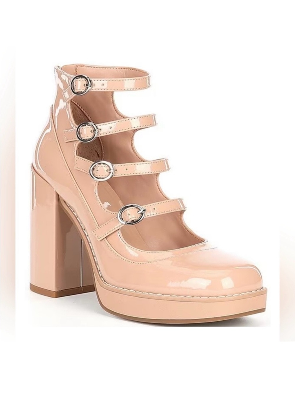 GB girls Nude Patent Multi-Strap Block Heel Mary Jane